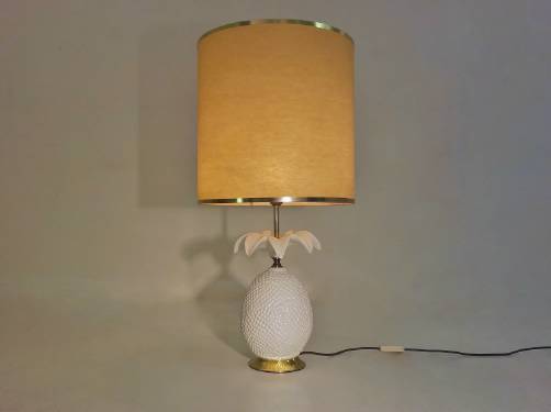 Vintage pineapple brass & ceramic table lamp, 1970`s ca, Italian